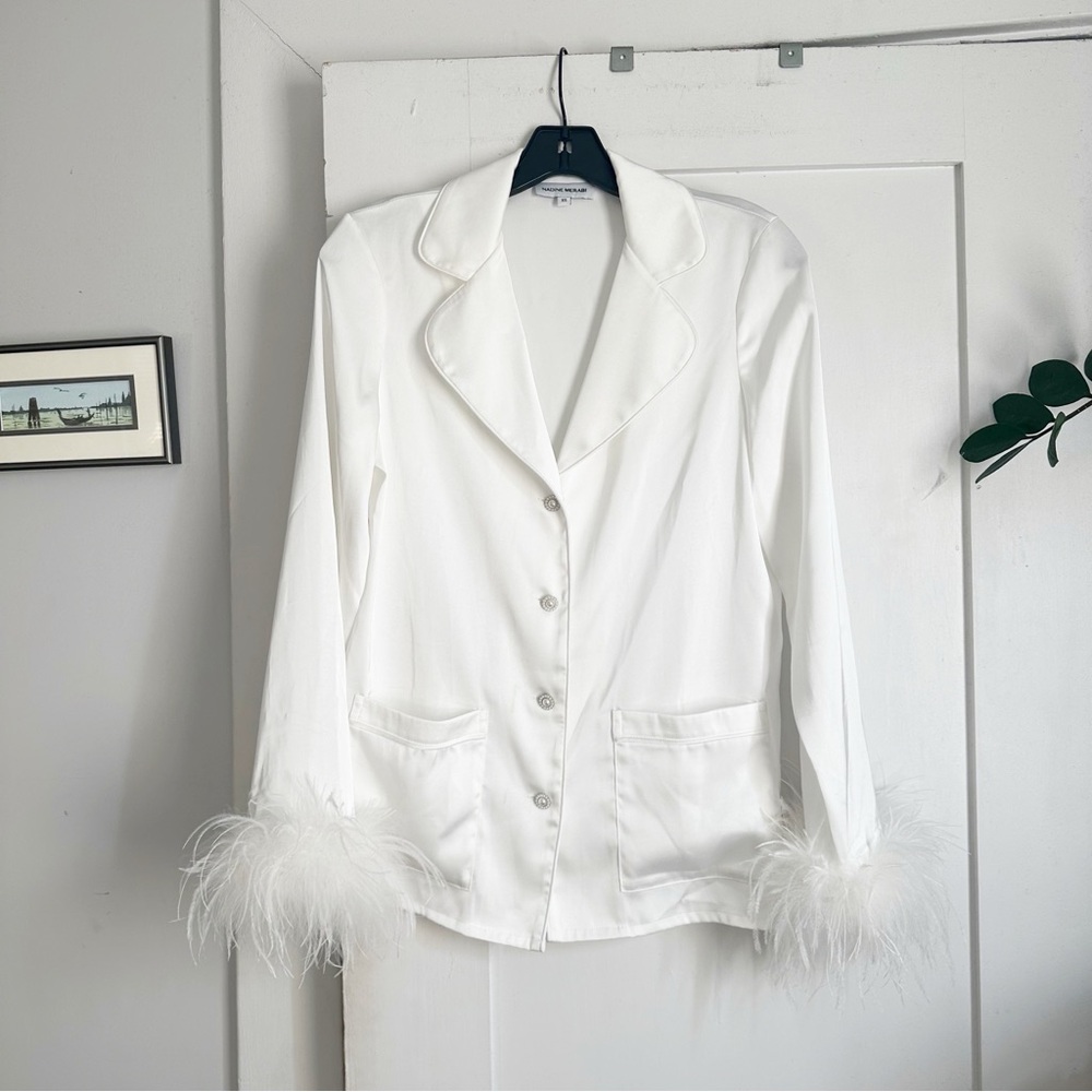 Nadine Merabi Darcie White Satin Pajama Top